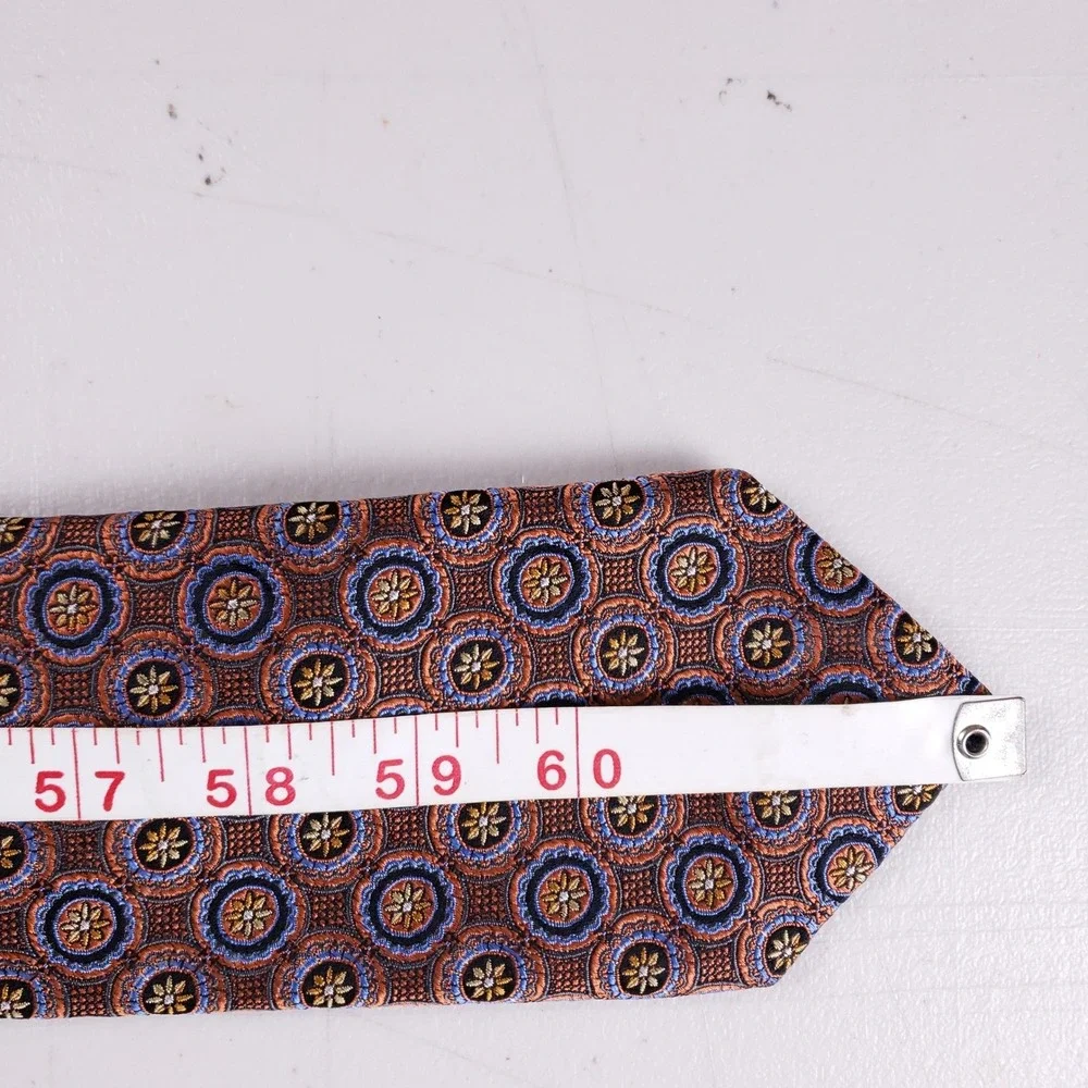 JZ Richards Silk Necktie Geometric Medallion Orange‎ Blue Mens Classic Tie